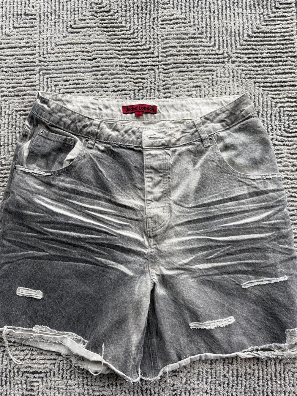 Jaded London Men's Washed Gray Distressed Denim Shorts